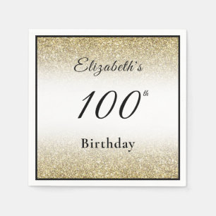 Serviette En Papier Fête d'anniversaire sur mesure noir et or 100 ans