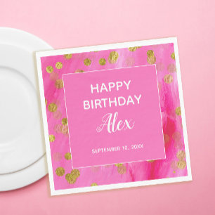 Serviette En Papier Fête d'anniversaire surprise rose vif et paillette
