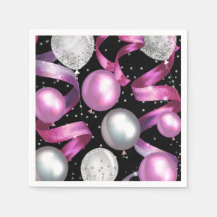 Serviette En Papier Fête d'anniversaire Sweet 16 Paillettes Rose Noir 