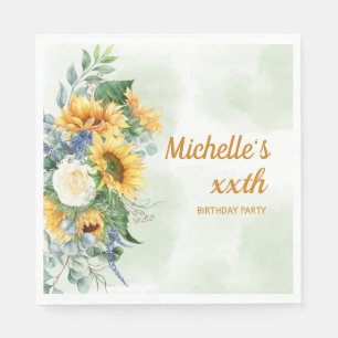 Serviette En Papier Fête d'anniversaire Tournesols Eucalyptus Tout Âge