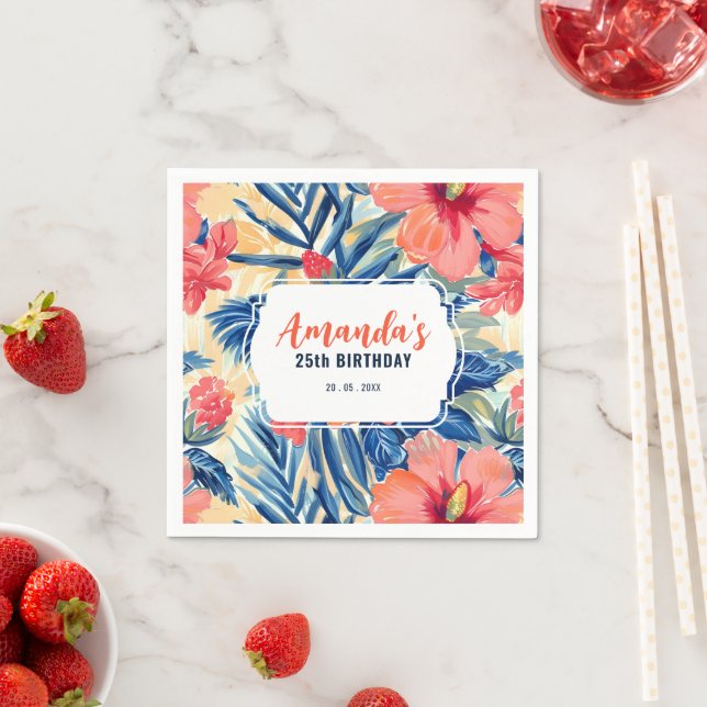 Serviette En Papier Fête d'anniversaire tropical Hibiscus motif floral (En situation)