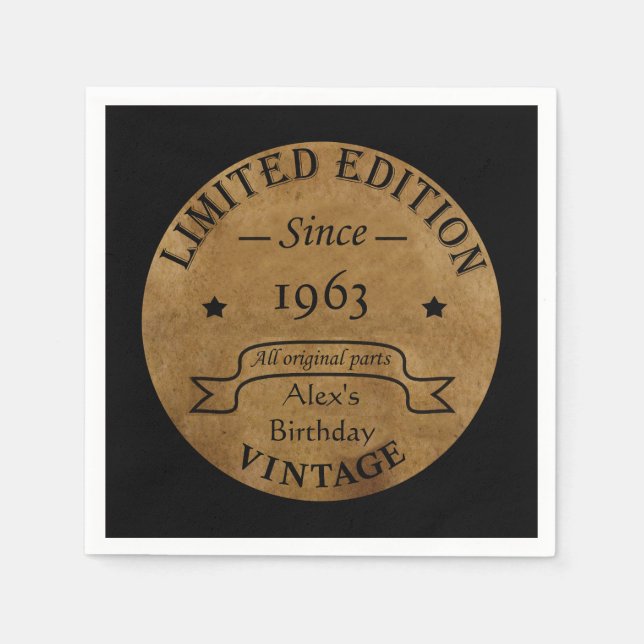 Serviette En Papier Fête d'anniversaire vintage personnalisée (Devant)