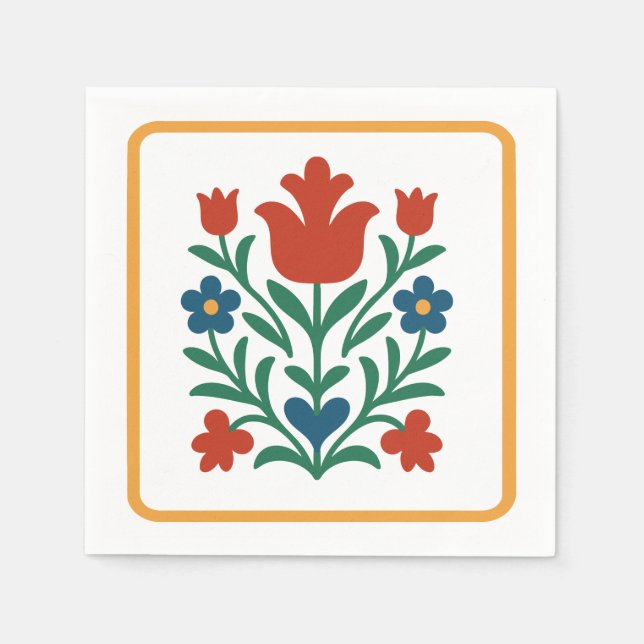 Serviette En Papier Fête d'art populaire floral Heart & Petal (Devant)