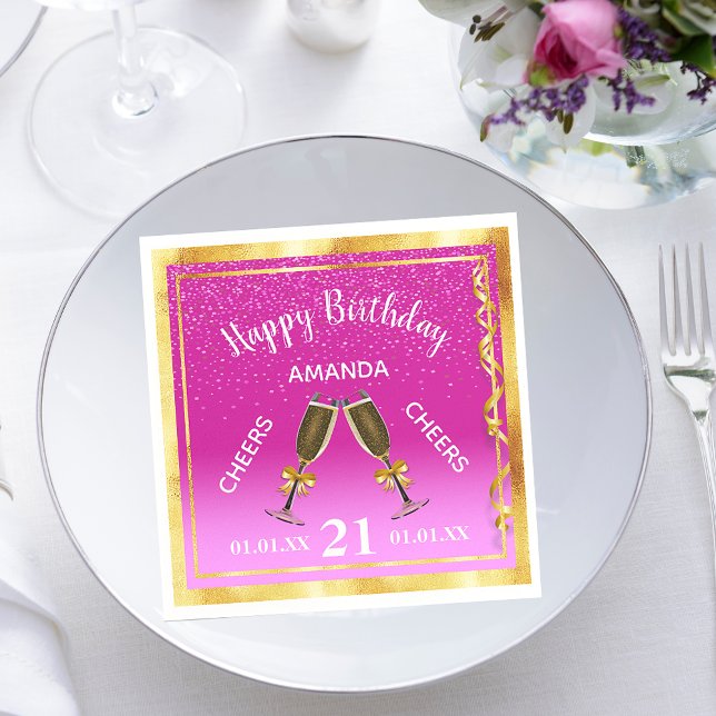 Serviette En Papier fête de 21e anniversaire chaud rose or applaudisse (Créateur téléchargé)