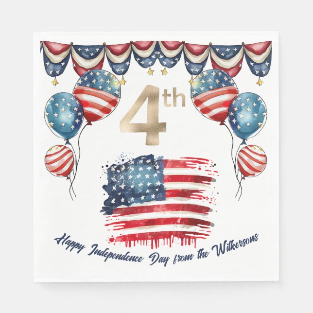Serviette En Papier Fête de 4 juillet patriotique (Devant)