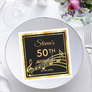 Serviette En Papier fête de 50e anniversaire noir or notes gars