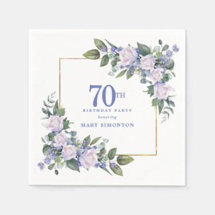 Serviette En Papier Fête de 70 ans sur mesure Rose Blanche Fleur Bleue