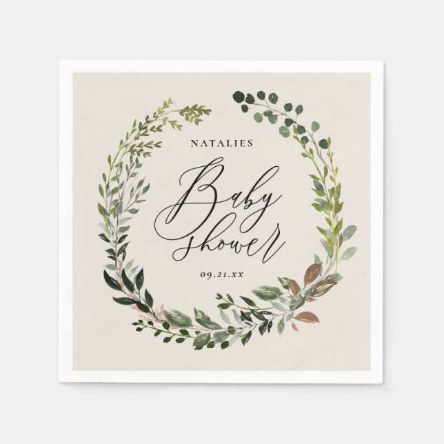 Serviette En Papier Fête de baby shower de couronnes feuillues rustiqu (Devant)