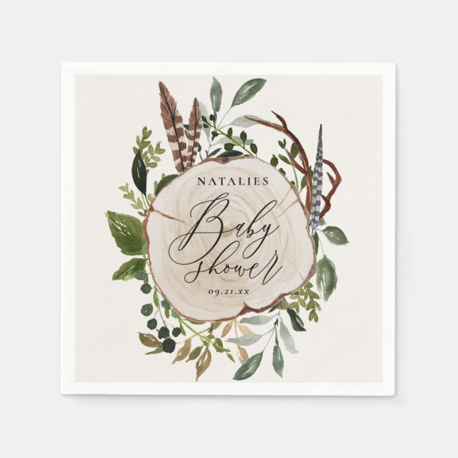 Serviette En Papier Fête de baby shower en tranche de bois rustique (Devant)