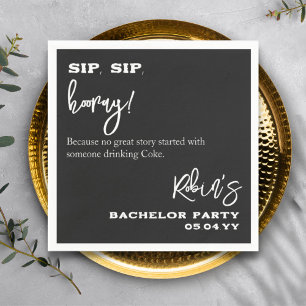 Serviette En Papier Fête de Bachelor Sip Sip Hourra Marié Noir et Blan