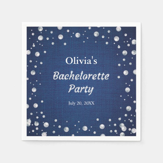 Serviette En Papier Fête de Bachelorette Diamants en Denim Bleu Perles (Devant)