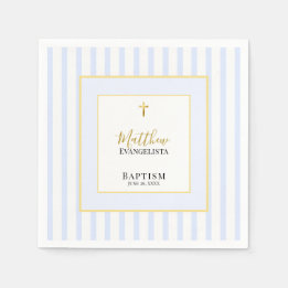 Serviette En Papier Fête de baptême élégante bleu or