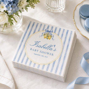 Serviette En Papier Fête de bébé Amalfi Blue rayé Citron