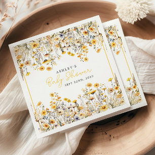 Serviette En Papier Fête de Bébé Aquarelle Bohème Fleur Sauvage Jaune