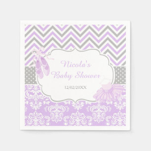 Serviette En Papier Fête de Bébé Ballerine Chevron Gris et Violet
