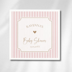 Serviette En Papier Fête de bébé cadre doré rayure rose
