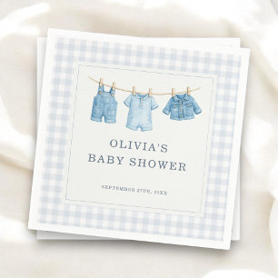 Serviette En Papier Fête de Bébé en Jean Bleu et Gingham