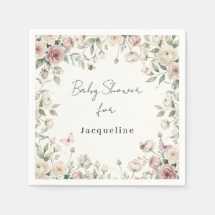Serviette En Papier Fête de Bébé Fille à l'Abeille Rose Florale Rose e