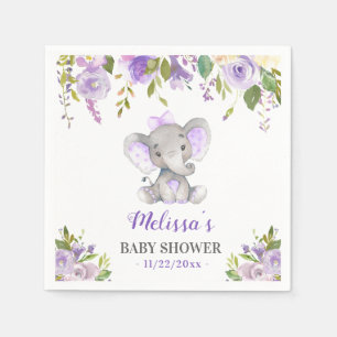 Serviette En Papier Fête de Bébé Fille à l'Éléphant Violet Fleur Sprin