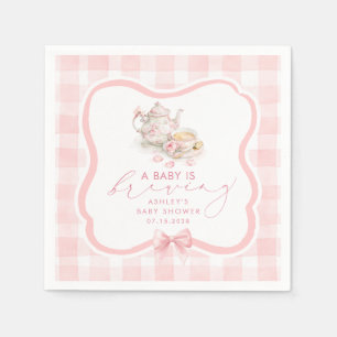 Serviette En Papier Fête de bébé fille au thé en vichy rose