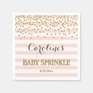 Serviette En Papier Fête de bébé fille élégante rose et or avec confet