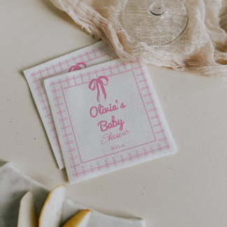 Serviette En Papier Fête de Bébé Fille Ruban Gingham Rose Dessiné à la