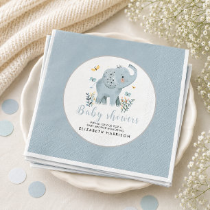 Serviette En Papier Fête de Bébé Garçon Eléphant Bleu Adorable