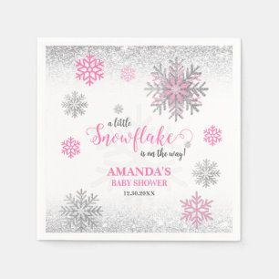 Serviette En Papier Fête de Bébé Hiver Flocon de Neige Pailleté Rose A