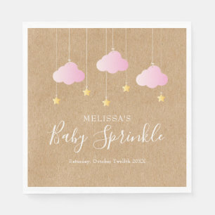 Serviette En Papier Fête de bébé kraft rustique pailletée rose