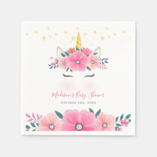 Serviette En Papier Fête de Bébé Licorne à l'Aquarelle Fleur et Étoile