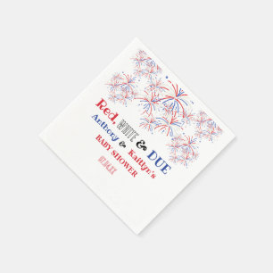 Serviette En Papier Fête de Bébé Moderne Rouge Blanc & Prévue pour le 