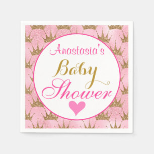 Serviette En Papier Fête de Bébé Rose et Or Paillettes Princesse Fémin