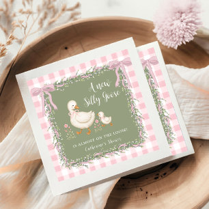 Serviette En Papier Fête de bébé Silly Goose Vert Sauge Gingham Rose