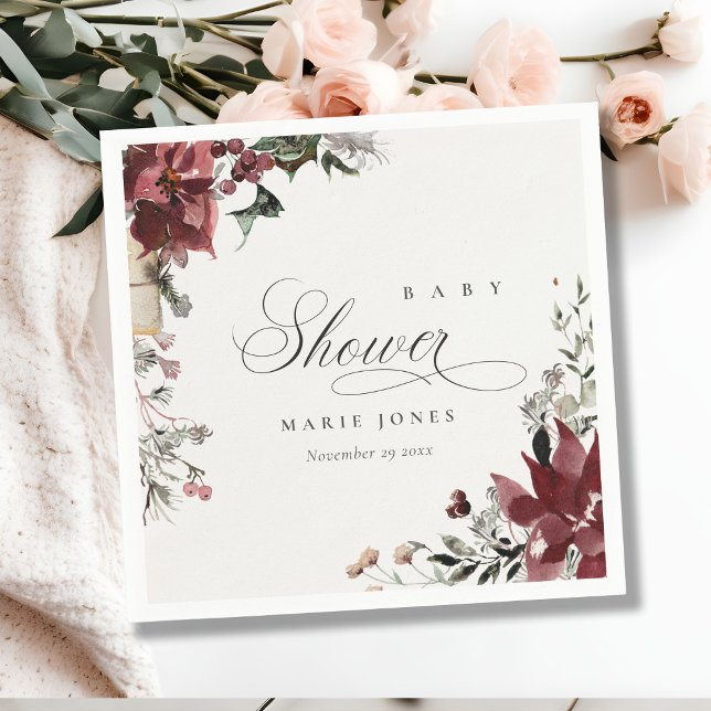 Serviette En Papier Fête de bébé thème feuillage festif hiver sombre  (Créateur téléchargé)