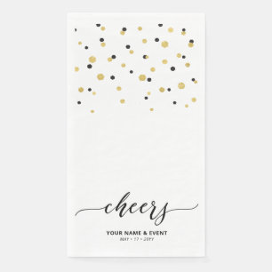 Serviette En Papier Fête de confettis de style Gold & Black Script Che