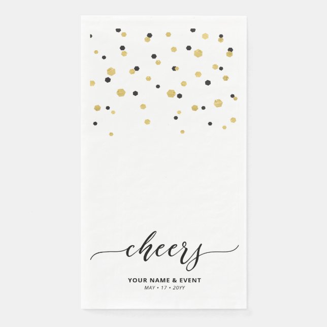 Serviette En Papier Fête de confettis de style Gold & Black Script Che (Devant)