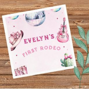 Serviette En Papier Fête de cow-boy à la guitare rose Cactus Anniversa