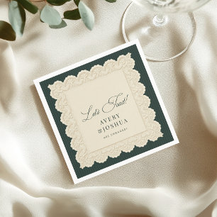 Serviette En Papier Fête de fiançailles aux rayures vertes de dentelle
