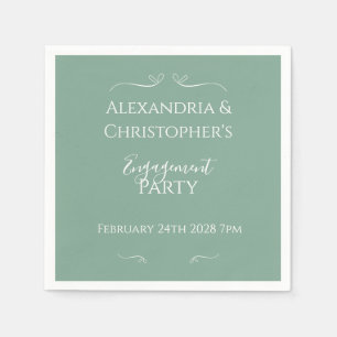 Serviette En Papier Fête de Fiançailles Chic Vert Sauge Script