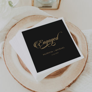 Serviette En Papier Fête de fiançailles minimaliste noir et or classiq