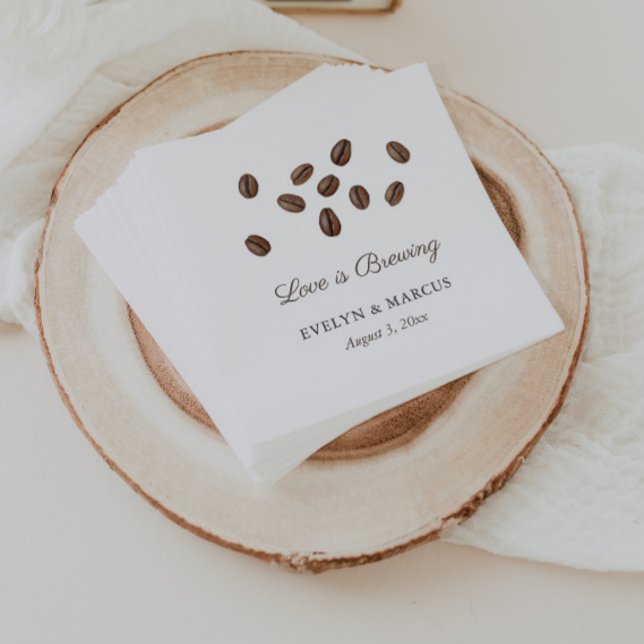Serviette En Papier Fête de fiançailles mixte Love Is Brewing Coffee (Love is brewing coffee beans themed couples wedding shower napkins)