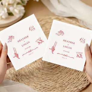Serviette En Papier Fête de fiançailles Whimsical Red Let's Toast
