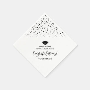 Serviette En Papier Fête de fin d'études d'école moderne noir et blanc