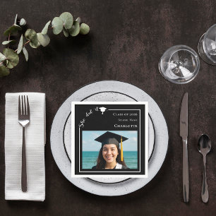 Serviette En Papier Fête de fin d'études photo moderne noir