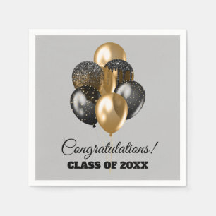 Serviette En Papier Fête de graduation Black and Gold Balloons Grey