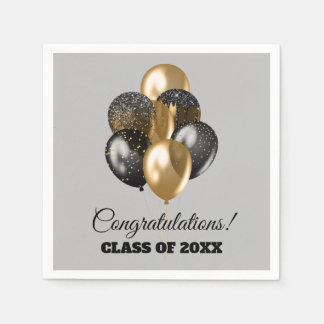 Serviette En Papier Fête de graduation Black and Gold Balloons Grey