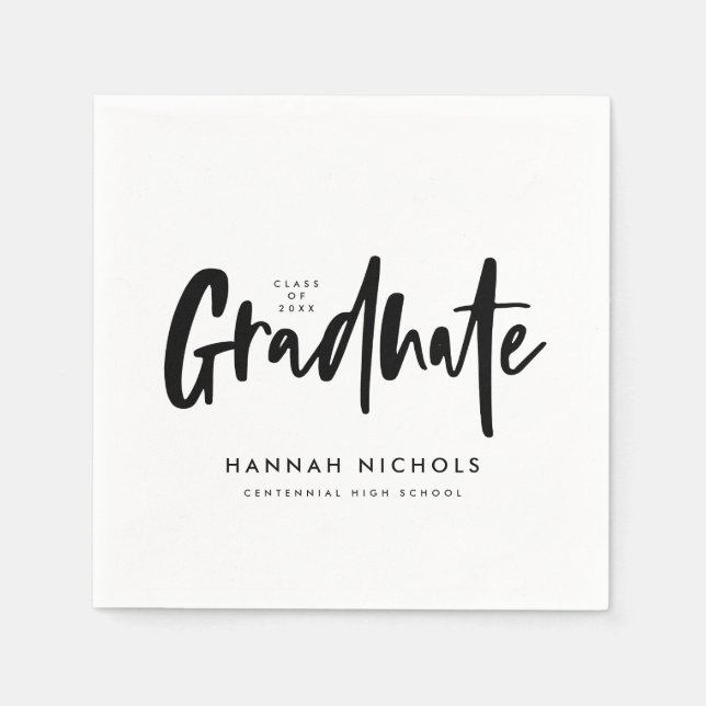 Serviette En Papier Fête de graduation de calligraphie moderne noir bl (Devant)