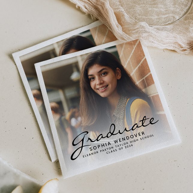 Serviette En Papier Fête de graduation de la photo de script noir 2025 (Créateur téléchargé)