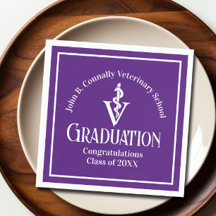 Serviette En Papier Fête de graduation de l'école vétérinaire pourpre