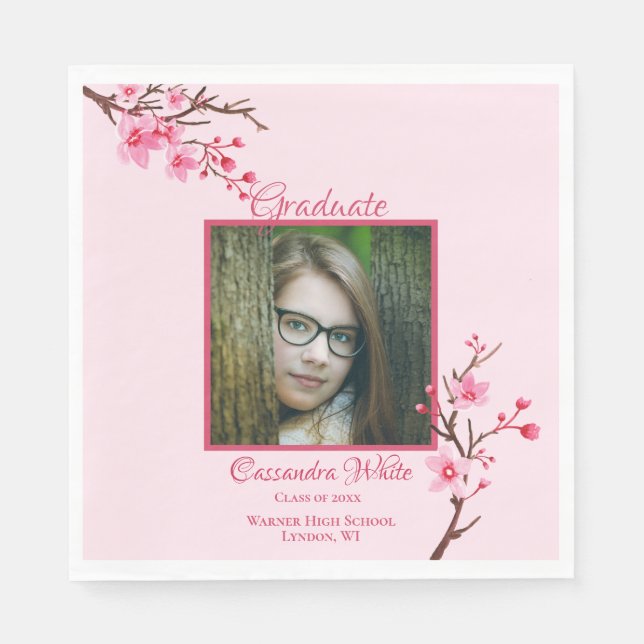 Serviette En Papier Fête de graduation Fleurs de cerisiers roses (Devant)